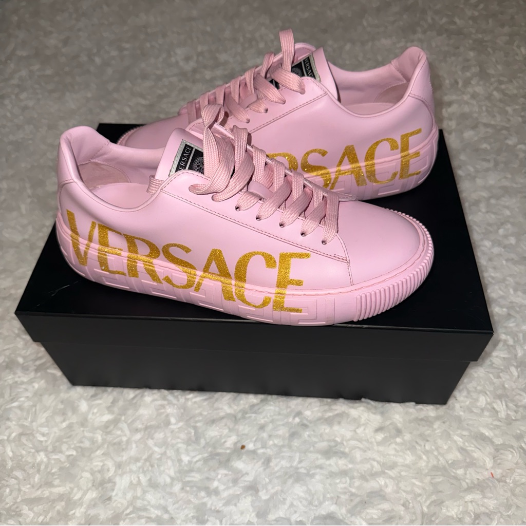 Versace Glitter Sneakers Pink With Gold Logo 39.5